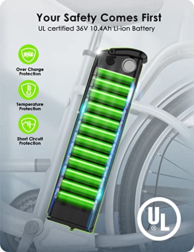 Oraimo Electric Bike for Adults 3A Fast Charge, 36V 10.4Ah UL-Certified Li-ion Battery