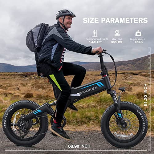 Wooken Electric Bike, 20'' Fat Tire Electric Bike for Adults